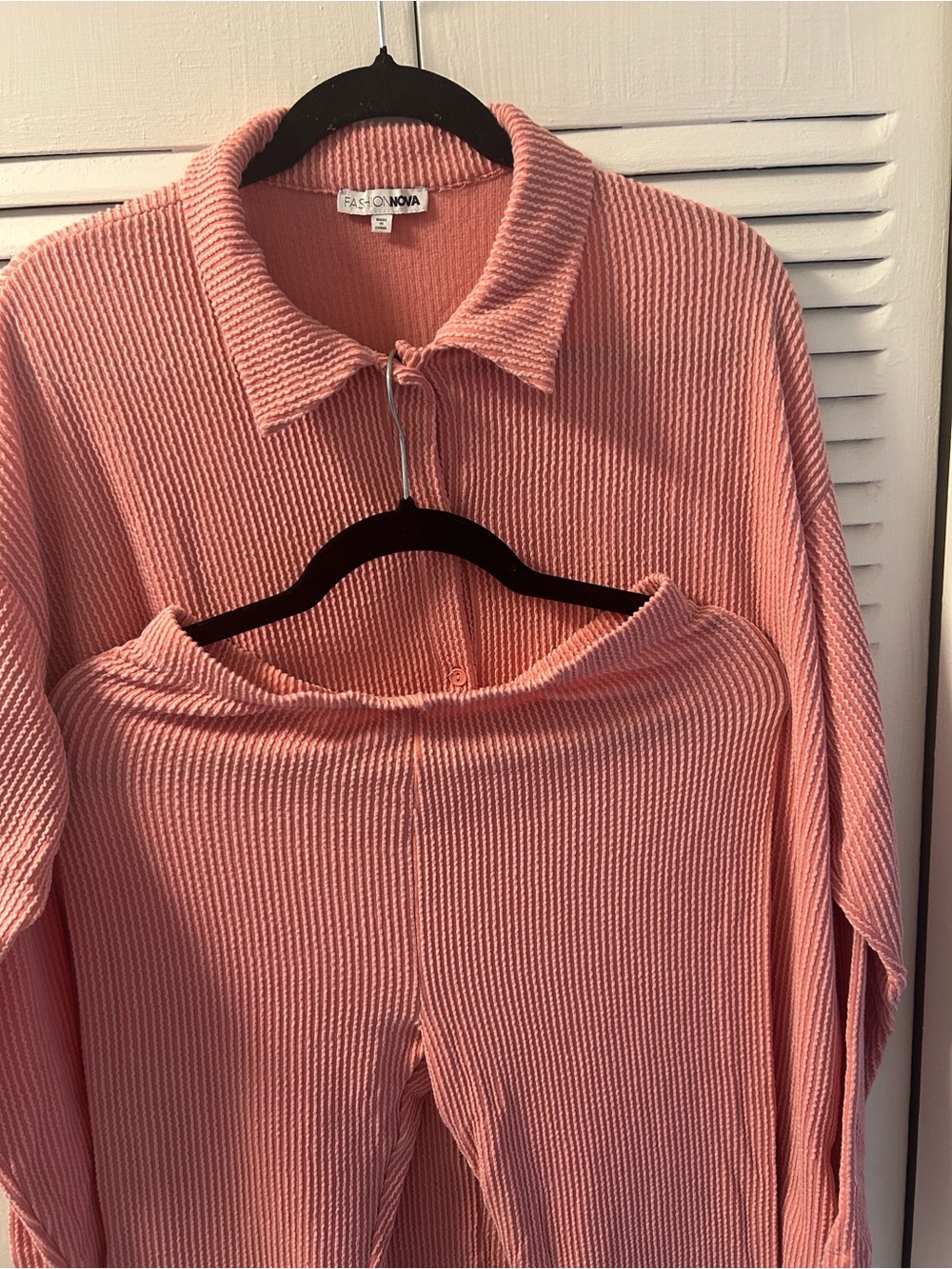 Fashion Nova Soft Pink Ribbed Collared Sweater Top and Bottom
